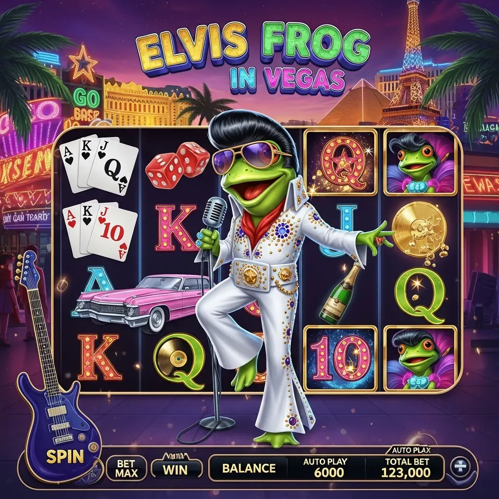 Elvis Frog in Vegas Vegas slot game featuring Elvis Frog singing with microphone